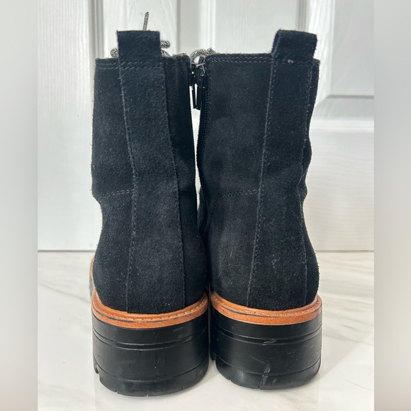 Marc Fisher Boots Suede Leather Black Tan Lace Up Womens 8 Ankle Faix Fur Lined - Picture 11 of 16